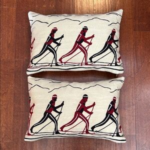 Rare Crate&Barrel Ecru Skier Pillows, Cotton, Linen and Feather, Set of Two